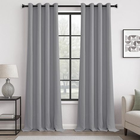 Rideau Thermique - Rideau Occultant Anti-UV Lumière Bloquer Rideau Opaque pour Salon Moderne Chambre Lot de 2 à Oeillets, Gris Clair, L 140 x H 270 cm (1/5)
