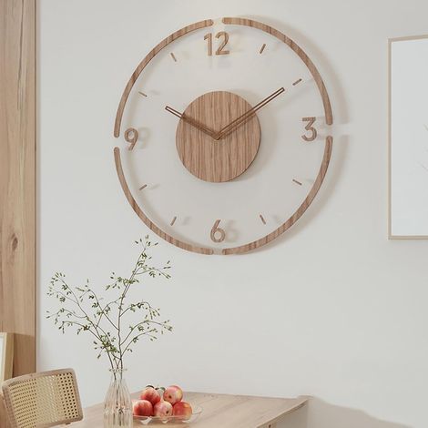 Orologio da parete vintage in legno, orologio da parete in acrilico trasparente Rondo Silencioso Funziona con pile Orologio decorativo per soggiorno, 35 cm (1/3)