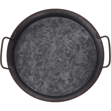 Plateau de service en fer forgé - Plateau rond décoratif de style industriel avec poignée, idéal pour présenter et ranger des bijoux (1/5)