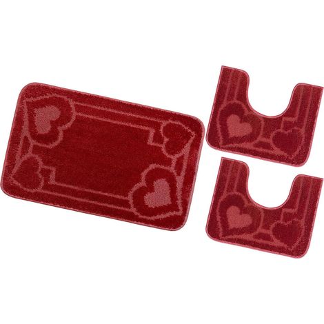 Tappeto Bagno Set 3 Pezzi Tinta Unita Antiscivolo Assorbente Camera Letto 100% Made In Italy - Rosso (1/4)