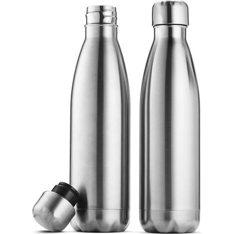 Set di 2 bottiglie termiche in acciaio inox a triplo isolamento, da 500 ml, a prova di perdite, ideali per mantenere le bevande calde e fredde, senza BPA. (1/5)