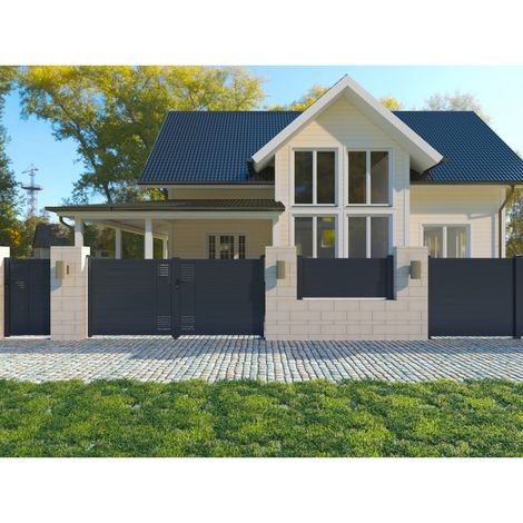 Portail coulissant aluminium 350x158 cm anthracite avec accessoires (1/5)