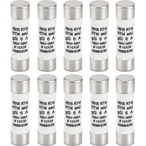 6A 10x38mm, 10Pcs 100KA Break Capacity Fuse With Indicator, Ceramic Cartridge Tube Replacement, Electronic Components, 380-500V AC (1/5)