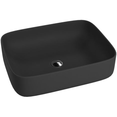 LAVITA Aufsatzwaschtisch Galera Black Matt Aufsatzwaschbecken Rechteckig Waschbecken ohne Überlauf und Hahnloch Aus hochwertigem Porzellan Waschtisch 50,5x40x14 cm Schwarz (1/5)
