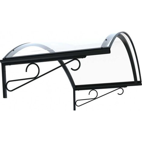 Levigne – Auvent de porte arque en métal et polycarbonate gris anthracite – Dimensions 140 x 80 x 47,5 cm – Gouttière latérale intégrée