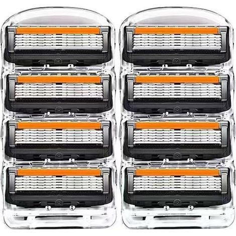 rasoir electriques hommes-Rasoir manuel 5 lames premium avec support de rangement - Compatible avec la plupart des systèmes à 5 lames (pack de 5 et 8 lames orange/noires, 56 g) (1/2)