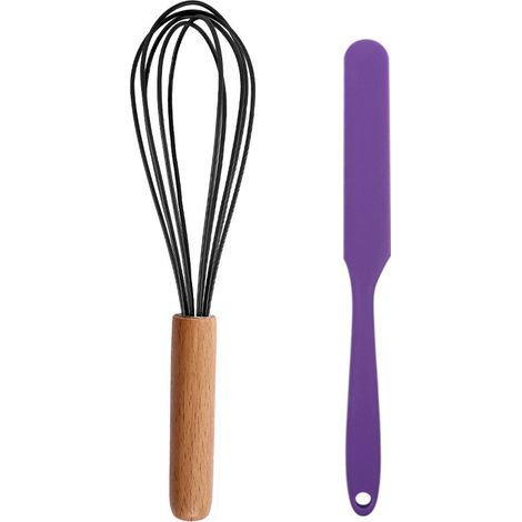 Ustensiles De Cuisine - Ensemble Mini En Silicone Et Bois De Hêtre - Pour Cuisson Quotidienne Et Cadeau - Lot De 2 Pièces (1/5)