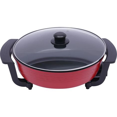 Fondue Chinoise, Capacité de 6L, Contrôle de Température Ajustable, Rouge (1/2)