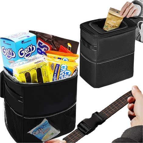 Mini-Mülleimer-Organizer für Autositze, passend für Kopfstützen, schwarz, 8 Liter, Thermotasche von Alogy (1/5)