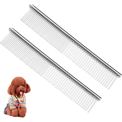 2 peignes pour animaux de compagnie en acier inoxydable, adaptés aux peignes de toilettage pour animaux de compagnie (193,3 cm) (1/5)