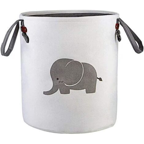 Panier rangement pliable coton gris – Éléphant, jouets, bébé, déco (1/5)