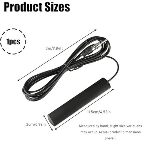 Antenne Autoradio Universelle FM/AM pour Voiture, Camion, SUV et Jeep avec Fiche DIN et Câble de 3m, Adaptateur Antenne Autoradio – Installation Adhésive Discrète pour Optimiser la Réception Radio (1/4)