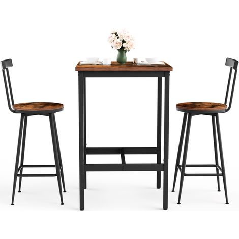 Set tavolo alto e 2 sgabelli stile industriale 60 x 60 x 92 cm, marrone rustico e nero (1/5)