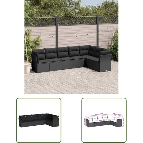 The Living Store 7-tlg. Garten-Sofagarnitur mit Kissen Schwarz Poly Rattan - Gartenmöbel - Rattan Möbel - Lounge Set - Esszimmergarnitur - Balkonmöbel (1/3)