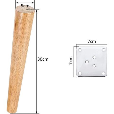 FOREHILL  Lot de 4 Pieds pour Meubles en Bois Incliné Pieds de Table avec Plaques de Montage et Vis - 30cm
