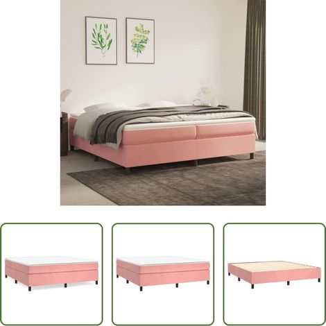 vidaXL Matelas - Cadre de lit à lattes rose 200x200 cm velours (1/5)
