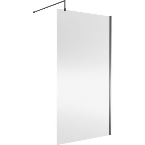 Nuie Wet Room Screen 1850mm High x 1100mm Wide with Support Bar 8mm Glass - Brushed Pewter (1/5)