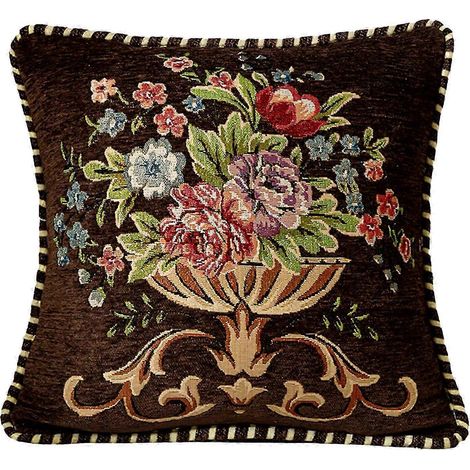 Housse de coussin décorative 48x48cm, lavable en machine, motif floral, carrée, pour mobilier d'intérieur et d'extérieur, multi-usages-Coffee (1/5)