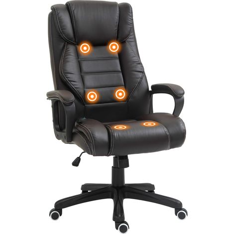 Sedia da ufficio massaggiante, sedia ergonomica da ufficio, elevato comfort, altezza regolabile, funzione dondolo dello schienale, rivestimento sintetico marrone (1/5)