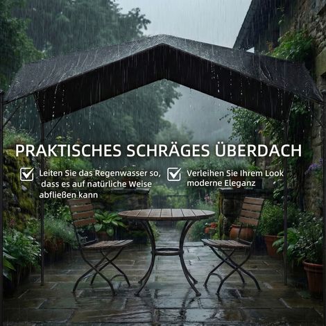 Pergola 3x3m imperméable, robuste, anti-neige, abri solaire à double pente avec renforts en triangle, stable pour l'hiver.