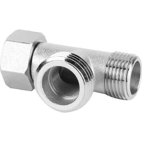Vanne de dérivation de toilettes avec dents droites de 3/8 "et dents latérales 1/2", connecteur à trois voies, connecteur en cuivre nickelé (1/5)