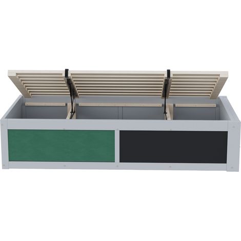 Lit enfant multifonction 90 x 200 cm gris avec rangement hydraulique, tableau et niche livres (1/5)