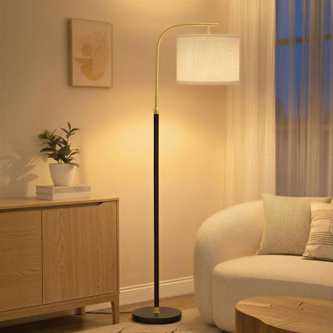 Lampadaire, Lampe Arc sur Pied, Hauteur Réglable de 150 à 175 cm, Style Moderne, Interrupteur à Pied, Abat-Jour en Tissu, Douille E27, Noir Mat (1/5)