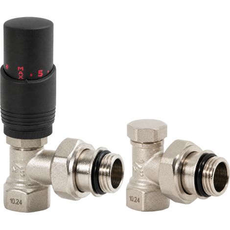 Kit départ / coude retour 1/2" équerre avec tête thermostatique noire M30x1.5 Fluidheat (1/4)