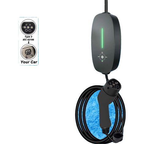 Chargeur de voiture électrique, courant réglable, design portable, Type2 16A (1/2)