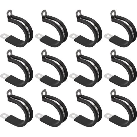 Lot de 12 colliers de serrage de câble de 32 mm, colliers de serrage isolés en caoutchouc en acier inoxydable 304 en forme de R pour tuyau (1/5)