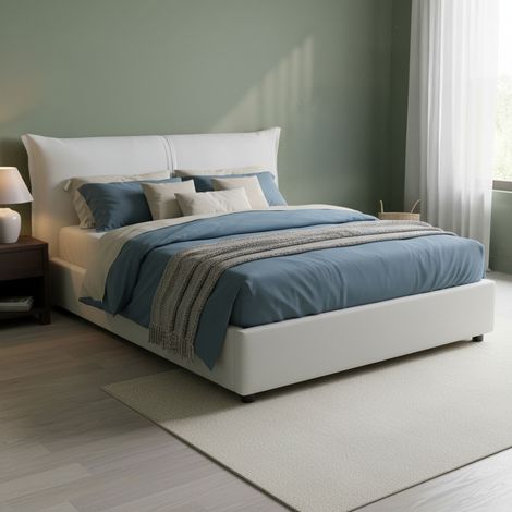 Talamo Italia Cama matrimonial Brunetta, Cama contenedor con revestimiento de tela, 100% Made in Italy, Apertura frontal, adecuado para colchón Cm 160x190, Blanco, con embalaje reforzado (1/5)