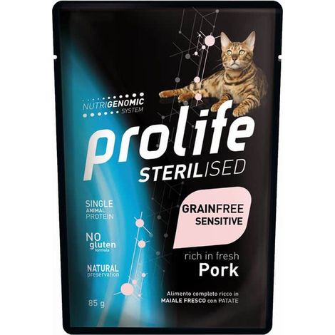 Prolife Gatto Sterilised Grain Free busta 85gr Maiale (1/2)