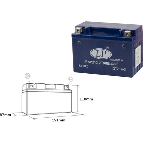 BATTERIA AL GEL LANDPORT GTZ14-S (MG LTZ14-S) 12V 11.2AH 150X85X109 SENZA MANUTENZIONE - A ACQUA (6)