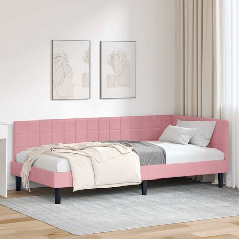 Eckbettgestell mit Kopfteil Rosa 100 cm x 200 cm Samt