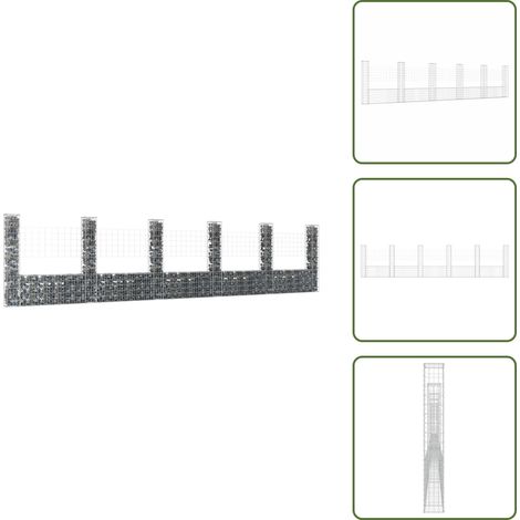 Panier de gabion en forme de U avec 6 poteaux Fer 620x20x150 cm - Panneau De Cloture - Clôture Jardin - Gabion - Clôture Decorative - Mur De Soutènement (1/5)
