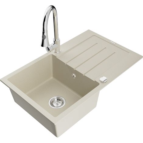 Mexen Bruno lavello in granito a 1 vasca con sgocciolatoio e rubinetto da cucina Elia, beige - 6513-69-670101-00 (1/5)