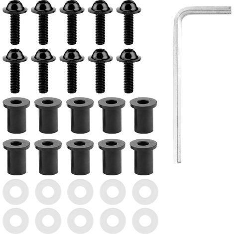 Kit de montage universel pour carénage de moto (10 boulons, écrous et rondelles) - Noir (1/5)