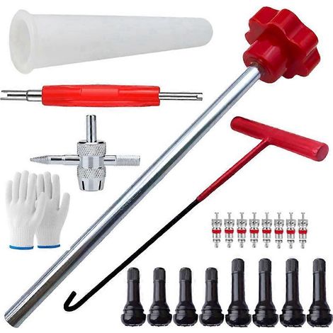 Metall-Reifenreparaturset (23-teilig): Ventilauszieher, Werkzeug zum Entfernen und Montieren von Autoreifen (B). (1/5)