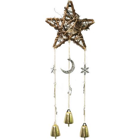Colgante de campana dorada, carillón de cristal con ramas y cuerda, y bendición de bruja, decoración para sala de estar/dormitorio. (1/5)