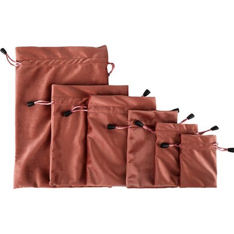 6 bolsas de almacenamiento con cordón ajustable, Marrón, 6 tamaños, Bolsitas para joyas, pulseras de cristal, juguetes, cosméticos, gafas (1/5)