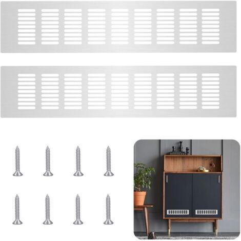 2 Pieces Aluminum Ventilation Grille, Silver Ventilation Grille 80x400mm Rectangular Air Vent Grille with Screws Aluminum Furniture Grille for All Kinds of Cabinets Ventilation Grille (1/5)