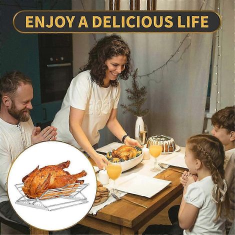 Plat à rôtir en acier inoxydable avec grille en V réglable pour la cuisson des côtes levées (1/4)