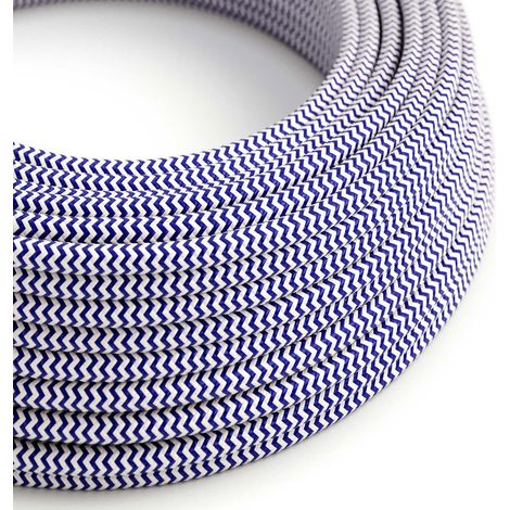 Creative-Cables, Cavo elettrico rivestito in tessuto, 2 x 0,75 mm², 50 m, ZigZag Classic Blue-Bianco RZ12, Rotondo, effetto seta
