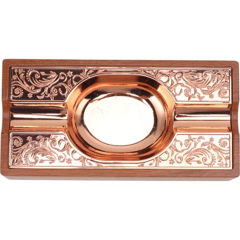 Cendrier à cigares lumineux de luxe vintage portable en bois massif et métal, décoration pour patio ou maison en cuivre (1/5)