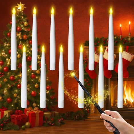 Bougies LED Flottantes, Lot de 12 sans Flamme avec Baguette Magique Télécommandée, Lumière Chaude, Décoration Intérieure Extérieure pour Noël Mariage et Fête (1/5)