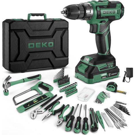 Caisse à Outils Complète 186 Pièces: Boîte à Outils avec Perceuse Visseuse Sans Fil 20V, 1.5Ah Batterie, pour Maison, Bureau et Voiture, pour Entretien Quotidien, Vert (1/5)