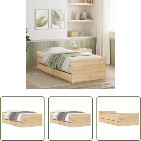 Schubladen - Bettgestell mit Schubladen Sonoma-Eiche 90x200 cm (1/5)