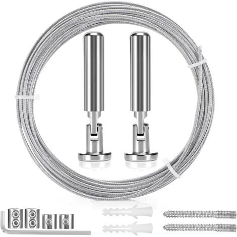 5m Tringle à Rideaux Kit, Câble en Acier pour Rideau, Fil de Suspension en Acier Inoxydable pour Accrocher Photos, Rideaux de Douche, Corde à Rideau, Décoration Murale d'art de Pépinière (1/5)