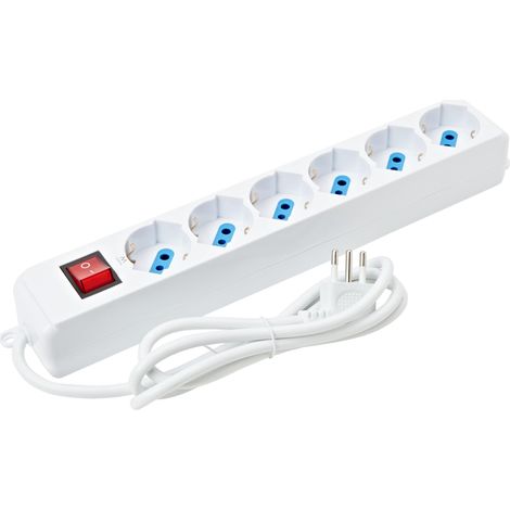 Multiprise 6 Places, multiprise électrique avec 6 Prises Italiennes 10 A et Schuko (allemandes) - Prise Italienne 10 A - Puissance 250 V/2500 W - câble de 1,5 m, Prises angulaires à 45 ° (1/5)