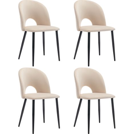 Sillas de comedor tapizadas beige con respaldo, 4 piezas, terciopelo y metal (1/5)